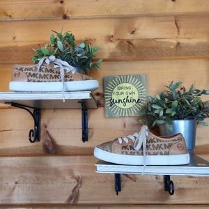 Michael Kors 💜Girls Signature Logo Allover Canvas Sneakers Fudge Tan Shoes Sz 1